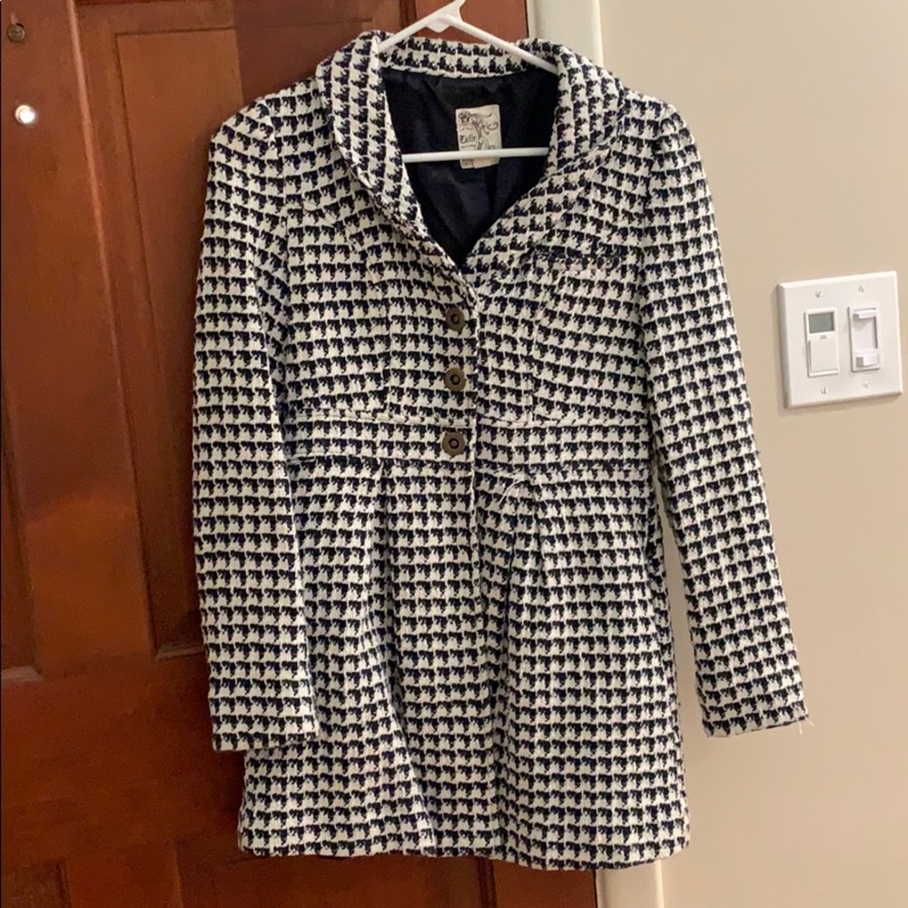 Tulle black & white checkered pea coat
